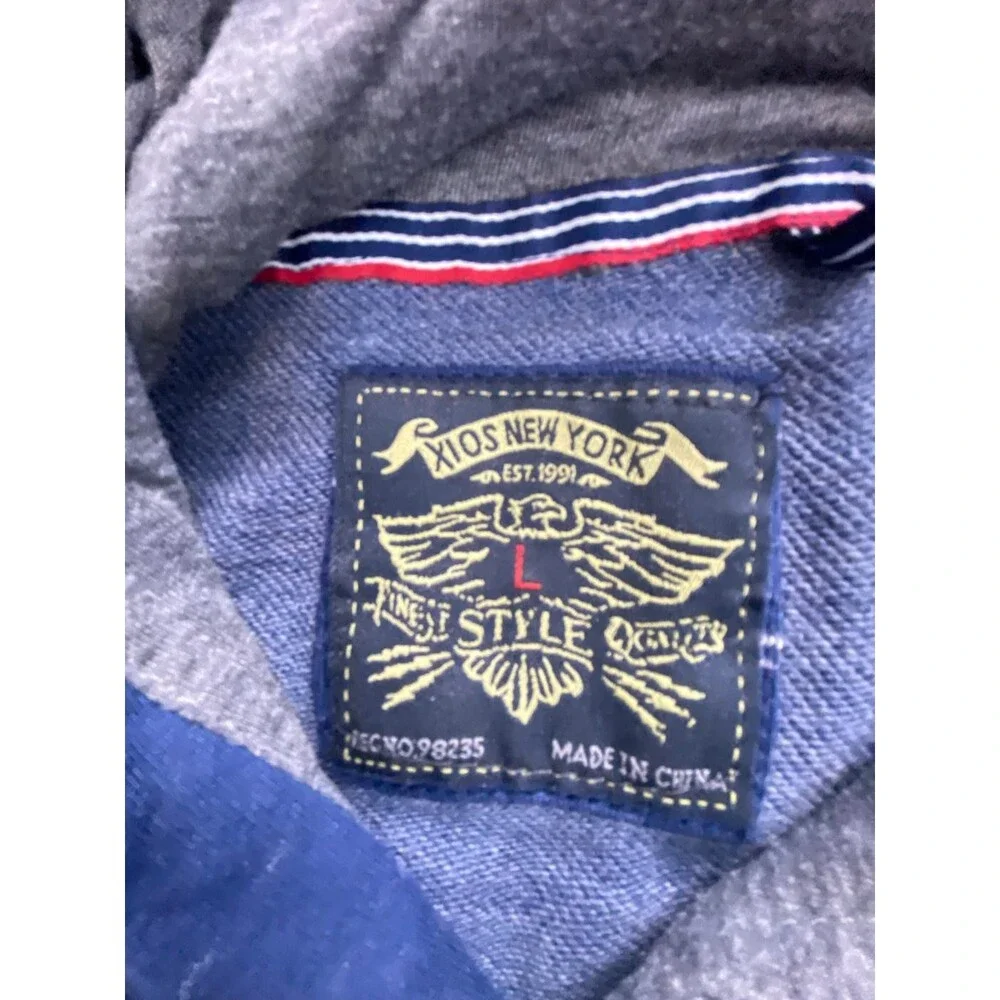 Xios New York Men's Large Blue Speckle Print Pullover Hoodie 60 Cotton Front